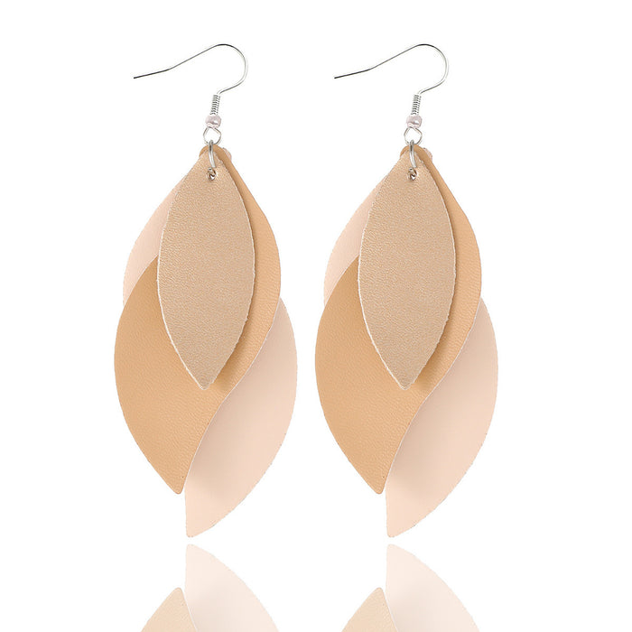 Wholesale Artificial Leather Leaf Shape Earrings Trendy Jewelry Accessory