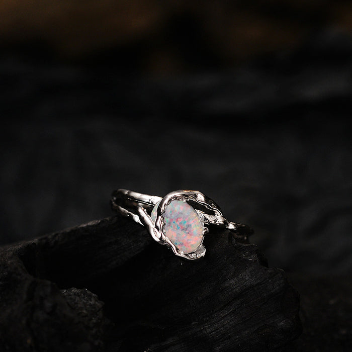Wholesale S925 Sterling Silver Handmade Opal Stone Ring Women's Opening Wrap Opal Ring