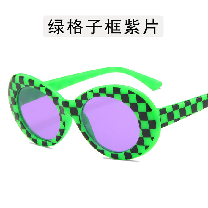 Wholesale Elliptical frame sunglasses, retro checkered sunglasses, personalized street photography