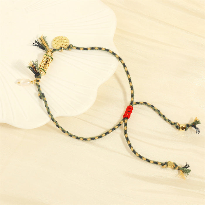 Wholesale Mixed Color Cotton Thread Braided Freshwater Pearl Pendant Bracelet JDC-BT-TianYi006