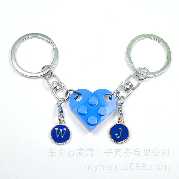 Wholesale Alloy Letter Pendant 2 in 1 Detachable Love Building Block Keychain JDC-KC-Maih003