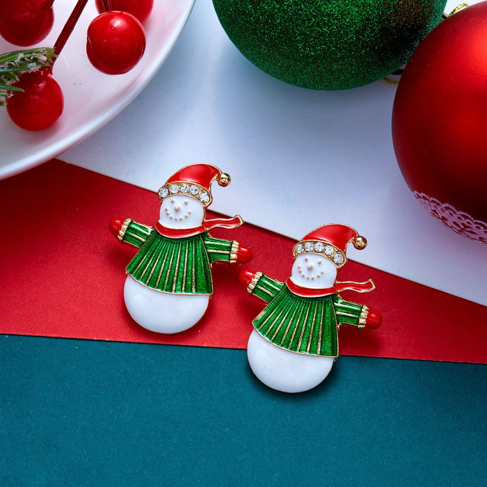 Wholesale Alloy Christmas Snowman Earrings with Rhinestone and Pearl Fashion Accessory Gift