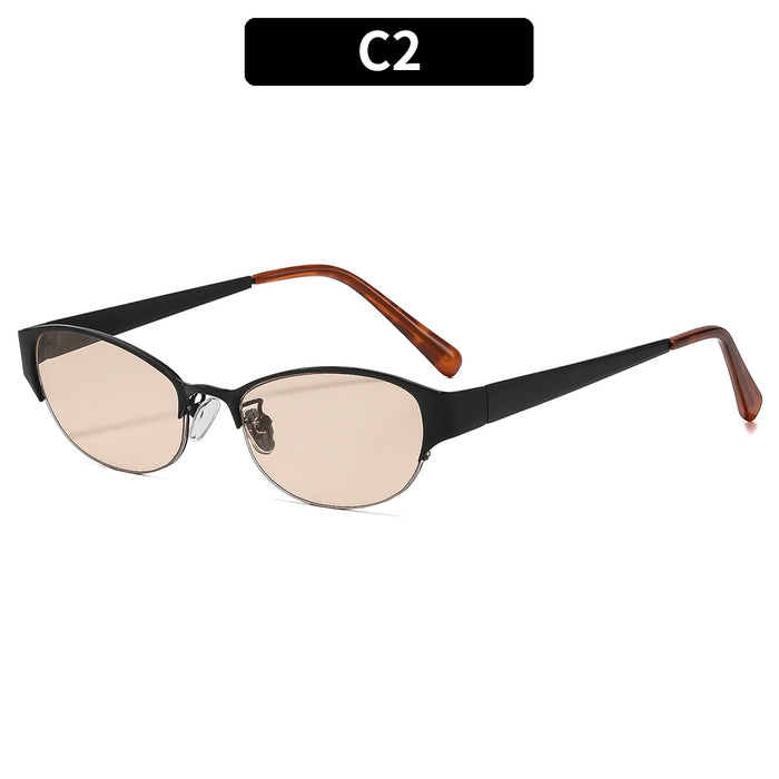 Wholesale Metal Gold Frame Oval Sunglasses with UV400 - Trendy Punk Style Unisex Sun Protection