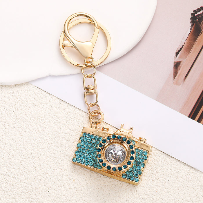 Wholesale Blue Rhinestone Camera Keychain Car Key Ring Decorative Fashion Accessory MOQ≥2