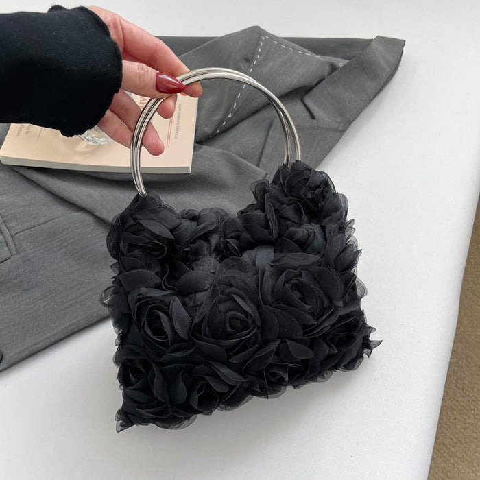 Wholesale Trendy Flower Evening Bag with Metal Ring Handle Small Clutch