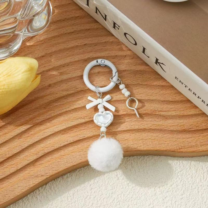 Wholesale Fur Ball Mobile Phone Chain Beaded Cute Hanging Chain Pendant Keychain