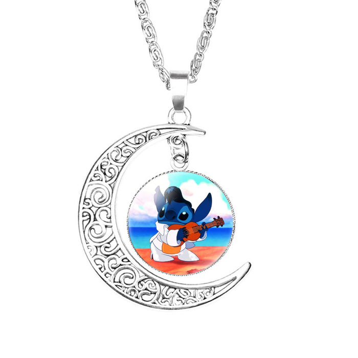 Wholesale Glass Cartoon Pattern Time Gem Moon Necklace JDC-NE-NH006