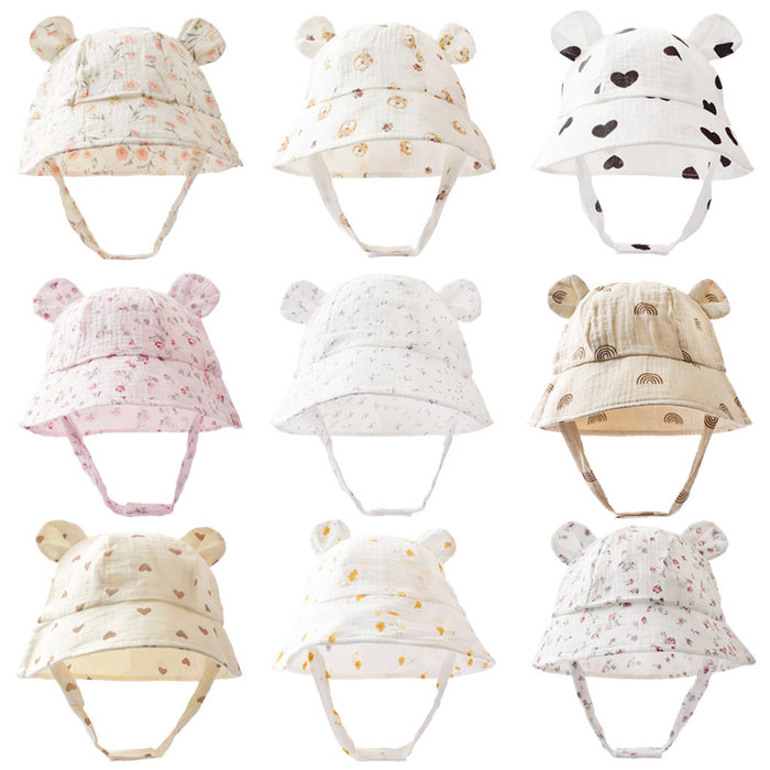 Wholesale Summer Baby Printed Gauze Basin Hat Children's Rabbit Ear Sunshade Hat Fisherman Hat JDC-FH-ZB002