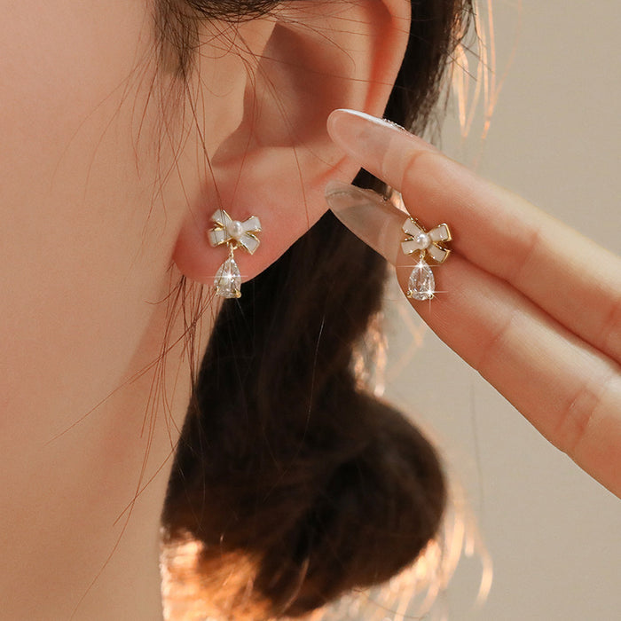Wholesale Bow earrings Small teardrop design high-end earrings