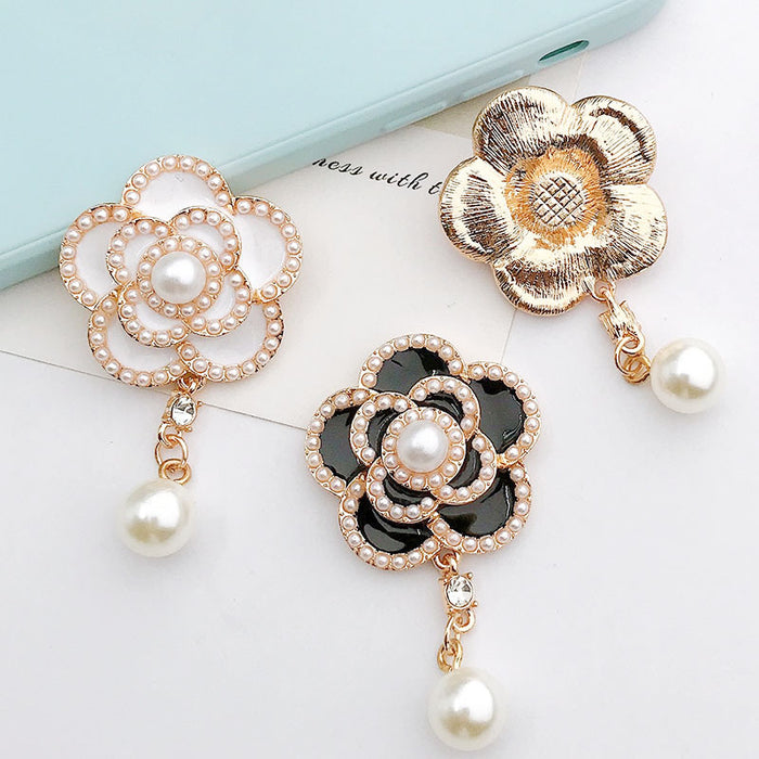 Wholesale Pearl Camellia pendant diy jewelry accessories alloy flower mobile phone shell decorative materials