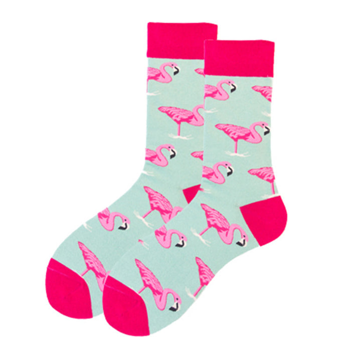 Wholesale Colorful Men's Socks Cartoon Flamingo Mid-tube Cotton Socks JDC-SK-CG017