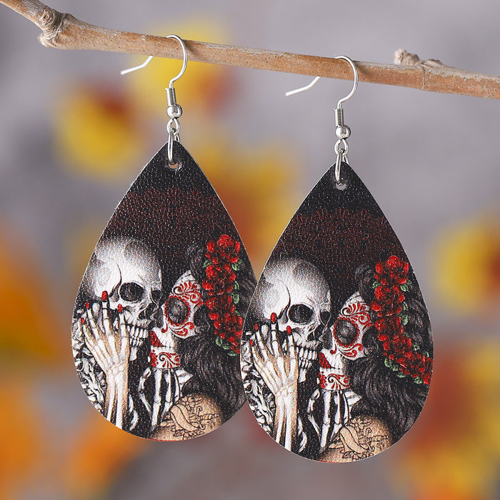 Wholesale  Gothic Style Skull  Web Black Cat Grimace Pumpkin Earrings Leather Earrings