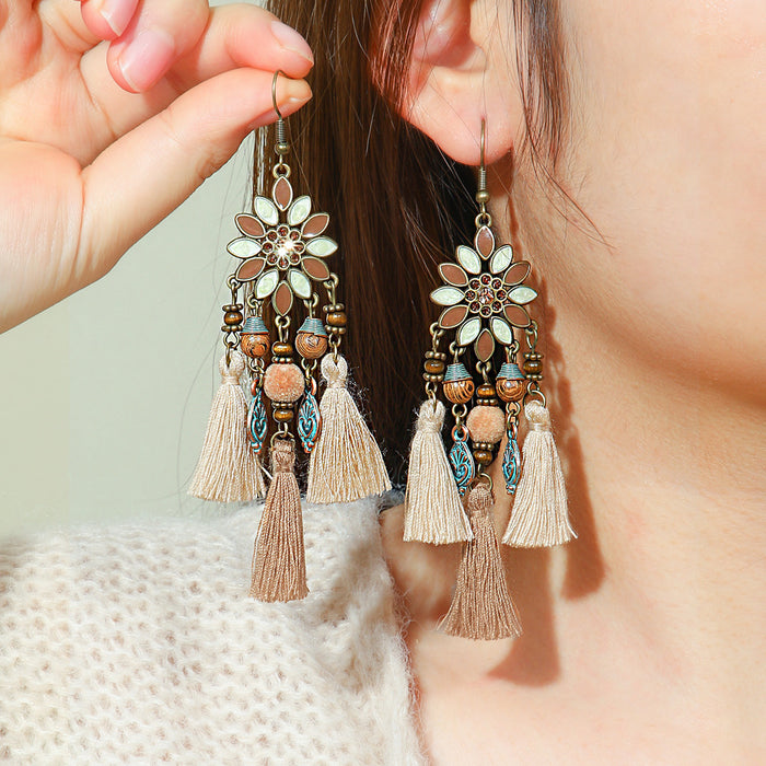 Wholesale Bohemian Retro Tassel Earrings Ethnic Style Zinc Alloy Gift MOQ≥2