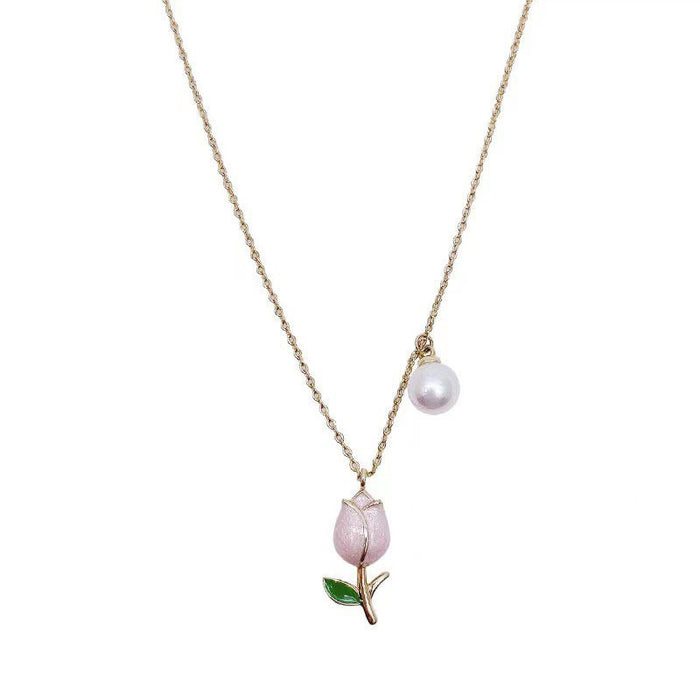 Wholesale New tulip pearl necklace with niche design, fashionable temperament, necklace, super fairy collarbone chain pendant