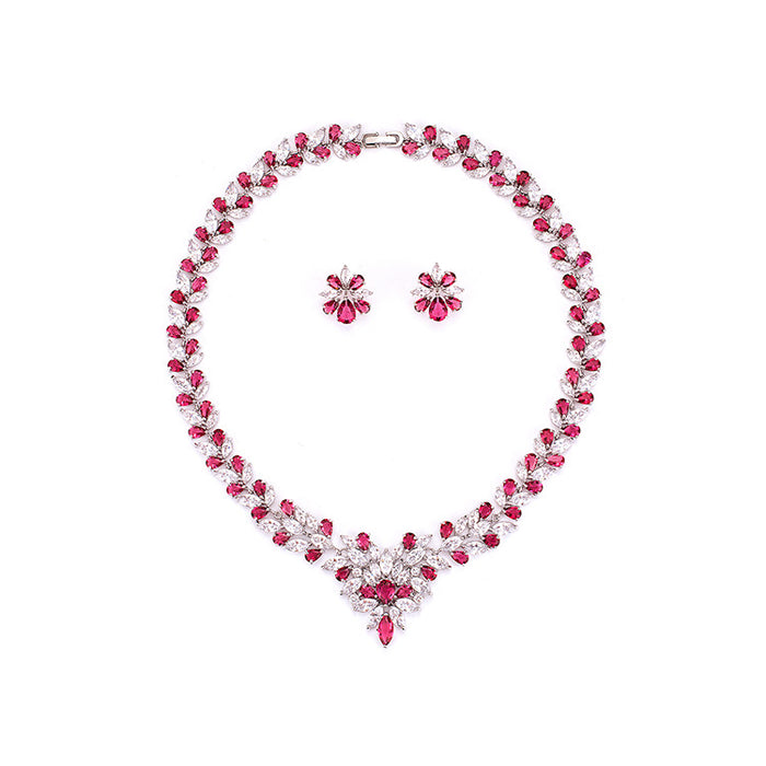 Wholesale Zircon Necklace Earrings Set Chain Accessories Jewelry Women' s Diamond