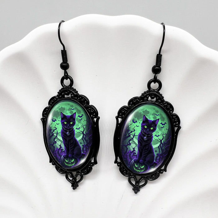 Wholesale  Black Crow Skull Oval Lace Earrings Witch Earrings Pumpkin Black Cat Moon Earrings