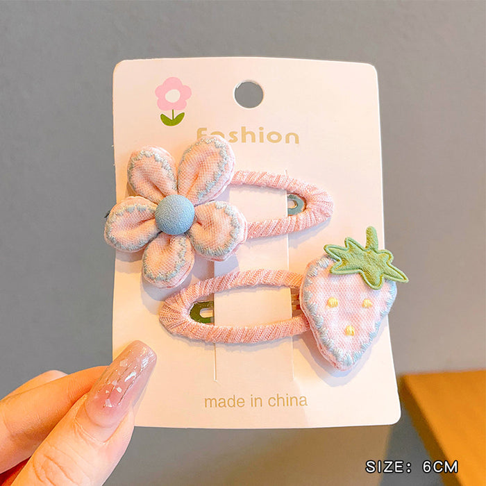 Wholesale Children' s Cloth Strawberry Hair Clips Pink 2-Piece Set Cute Hair Accessory