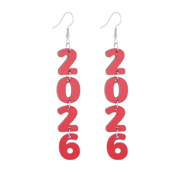Wholesale New Year Celebration Wooden Earrings Happy New Year Letter Splicing Earrings