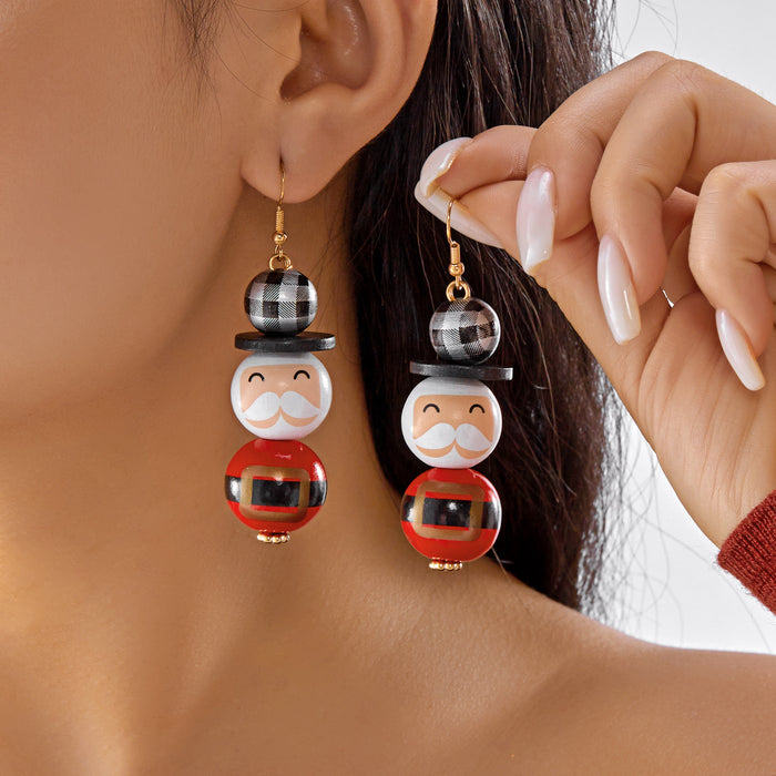 Wholesale Christmas earrings creative snowman funny Christmas element earrings versatile wooden beads holiday ear hooks