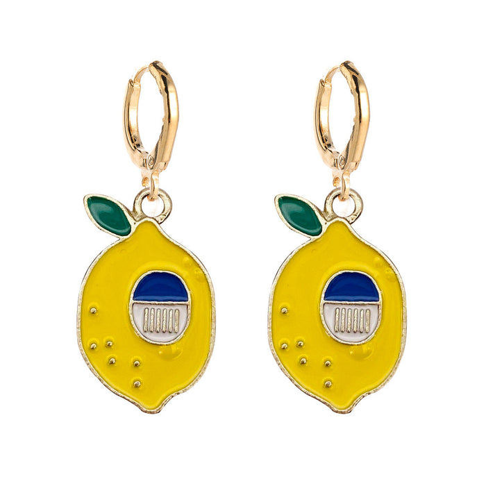 Wholesale fruit earrings Lemon avocado strawberry cute fruit alloy drop earrings jewelry