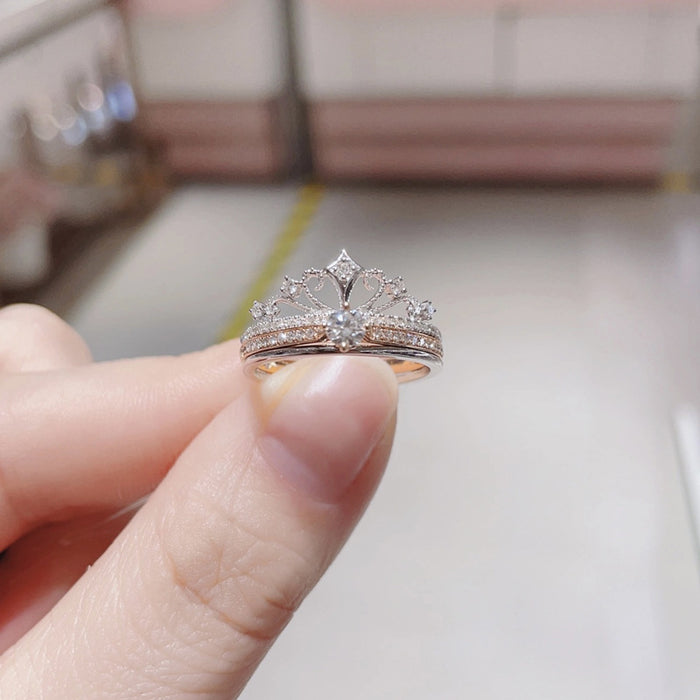 Wholesale Crown Design 2-in-1 Adjustable Ring Set Copper Electroplated Fashion Jewelry Resale
