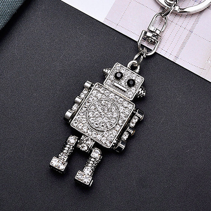 Wholesale Diamond inlaid robot car keychain pendant metal keychain ring
