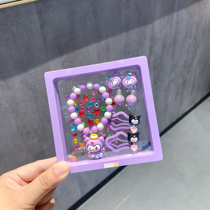 Wholesale Children's Bracelet Gift Box Set Cartoon Earrings Cute Hairpin Princess Face Sticker