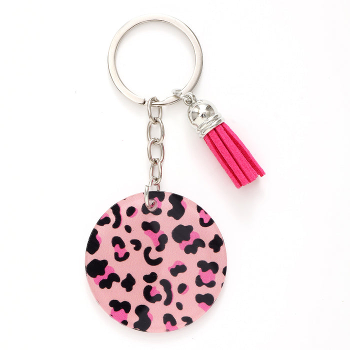 Wholesale Acrylic Leopard Print English Flower Red Tassel Keychain JDC-KC-YiTian020