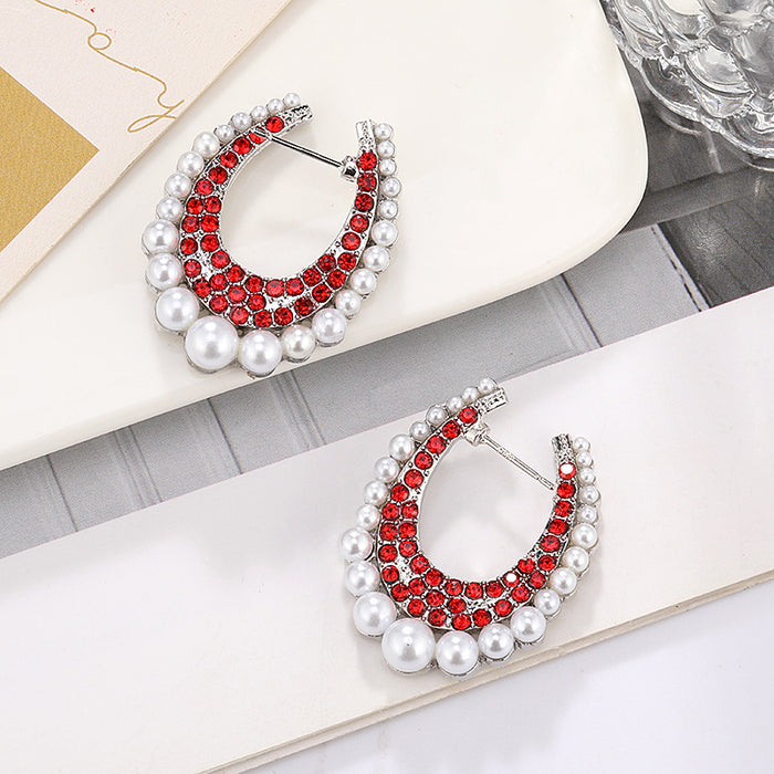 Wholesale Fashionable exaggerated geometric diamond studded large earrings, personalized and trendy ear accessories