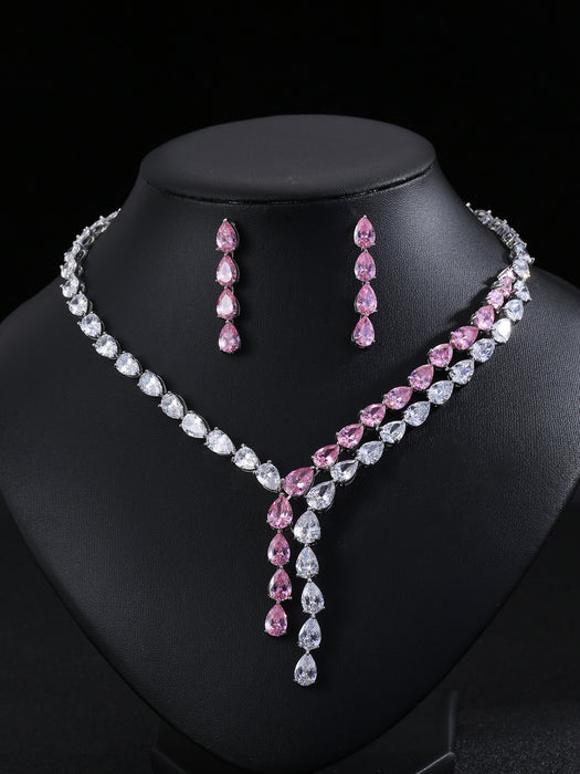 Wholesale Zircon Necklace Earrings suit Bridal Wedding Dress Jewelry First Jewelry Women' s Water Drops Accessories