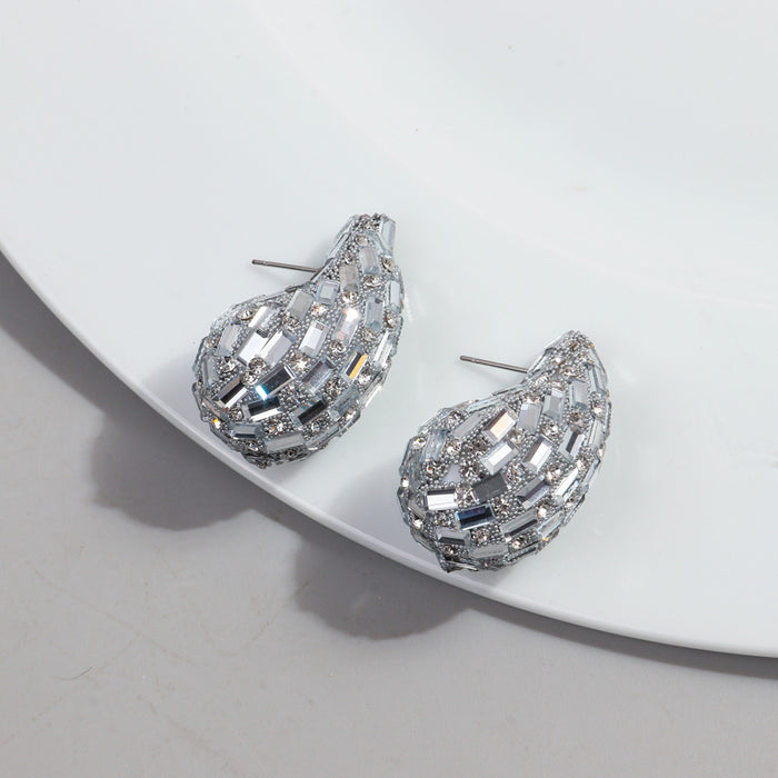 Wholesale Gradient Color Full Diamond Metal Earrings JDC-ES-ChouD009