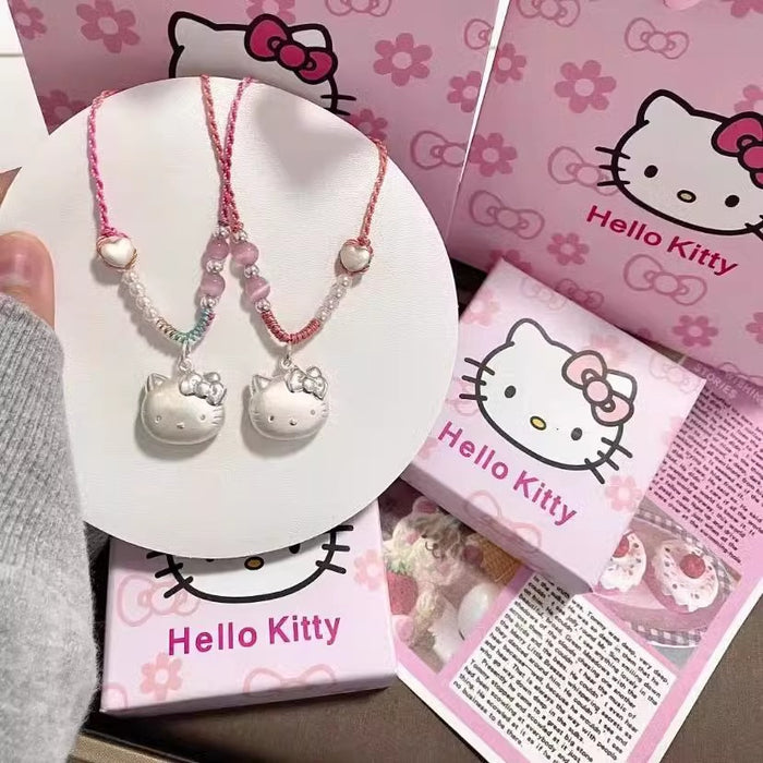 Wholesale Cat Head Peach Blossom Rope Necklace Pendant for Women