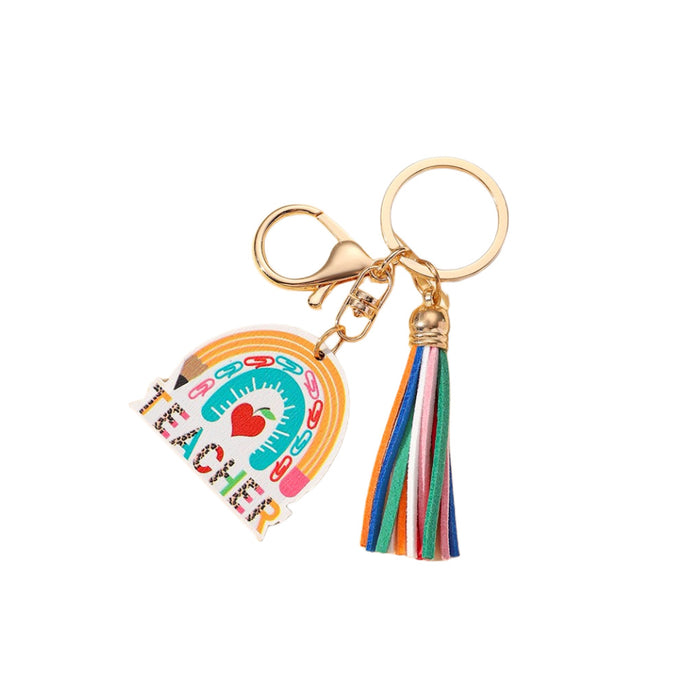 Wholesale Graduation Season Rainbow Wooden Tassel Keychain JDC-KC-RongRui076