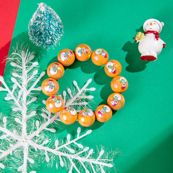 Wholesale Resin Beaded Bracelet with Snowman Bell Print Colorful Round Beads Christmas Jewelry Accessory MOQ≥2