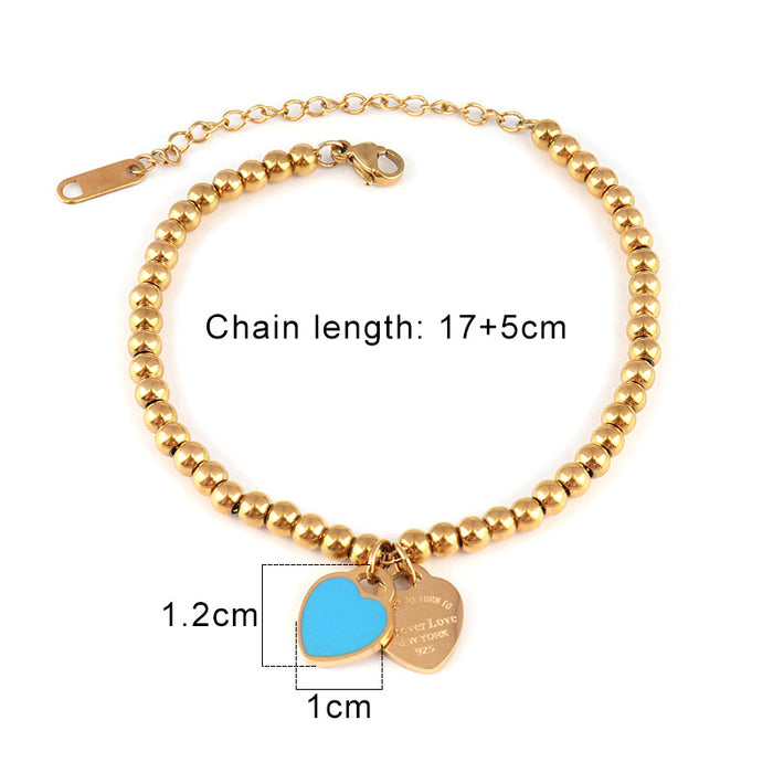 Wholesale Titanium Steel Multi-Color Enamel Peach Heart-Shaped Bracelet