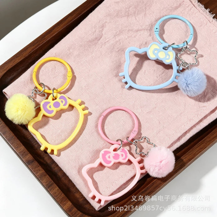 Wholesale Cute Cat Head Hollow Star Keychain Pendant Sky Blue Plastic Resin Car Key Accessory Gift For Friend