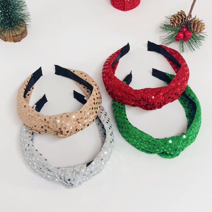 Wholesale Polka dot sequin knotted headband mesh wide-brimmed high skull headband Christmas atmosphere headdress