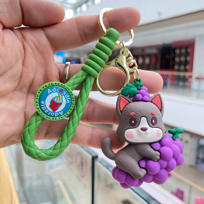 Wholesale Cute fruit soft rubber keychain 3D cartoon bag pendant car keychain