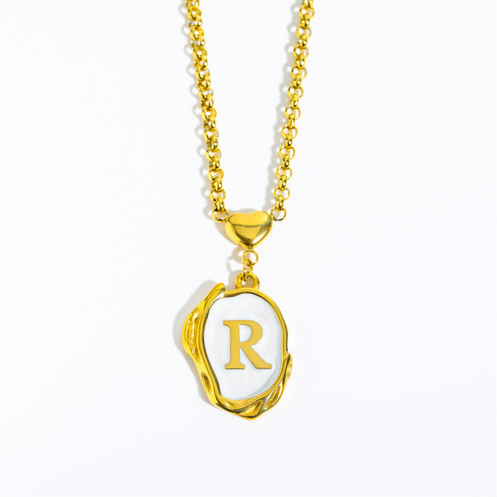Wholesale Gold Plated Titanium Steel 3D Drip Oil Alphabet Pendant Necklace Summer Beach Initial Sweater Chain