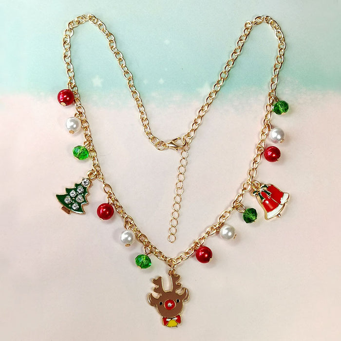 Wholesale Christmas Necklace Alloy Dripping Oil  Bell Snowflake Christmas Tree Necklace