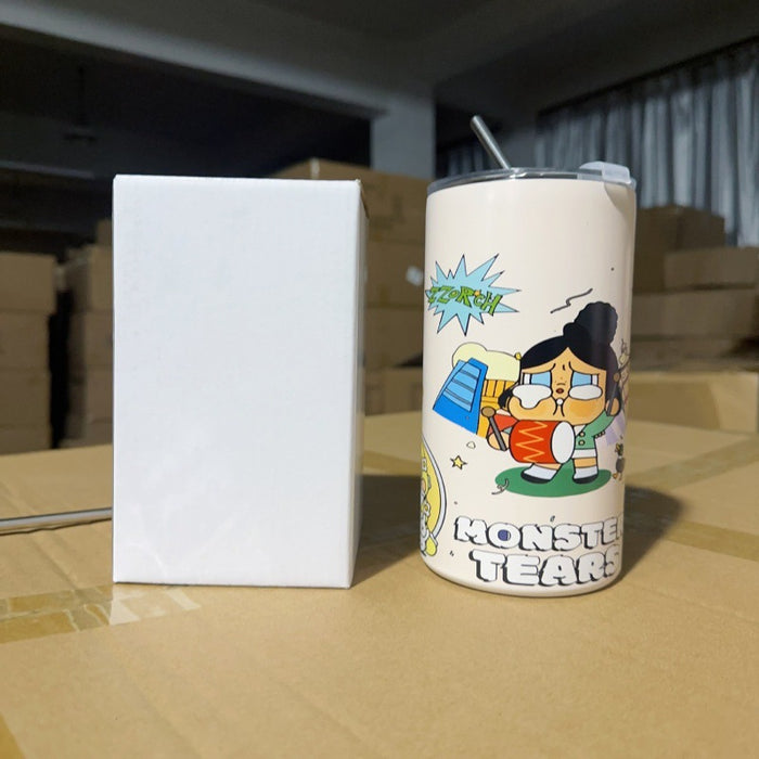 Wholesale stainless steel thermos cup printing cartoon high color value suction tube cup portable large capacity ice coffee cup