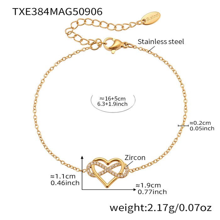 Wholesale Full-Pavé Heart Layering Titanium Steel Necklace &  Bracelet Set