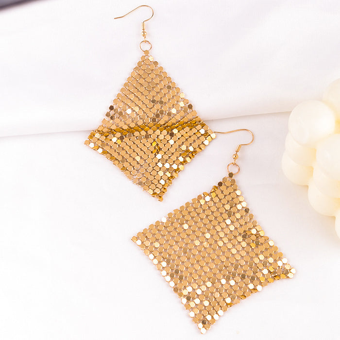 Wholesale Earrings Golden Diamond Square Metal Earrings Exaggerated Earrings Ear Jewelry