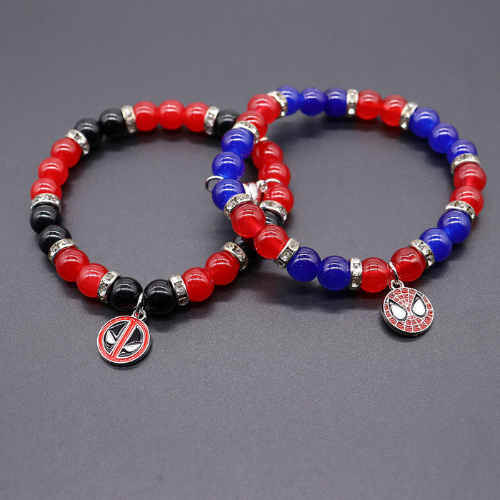 Wholesale beaded  and cat love magnetic couple elastic bracelet imitation moonstone