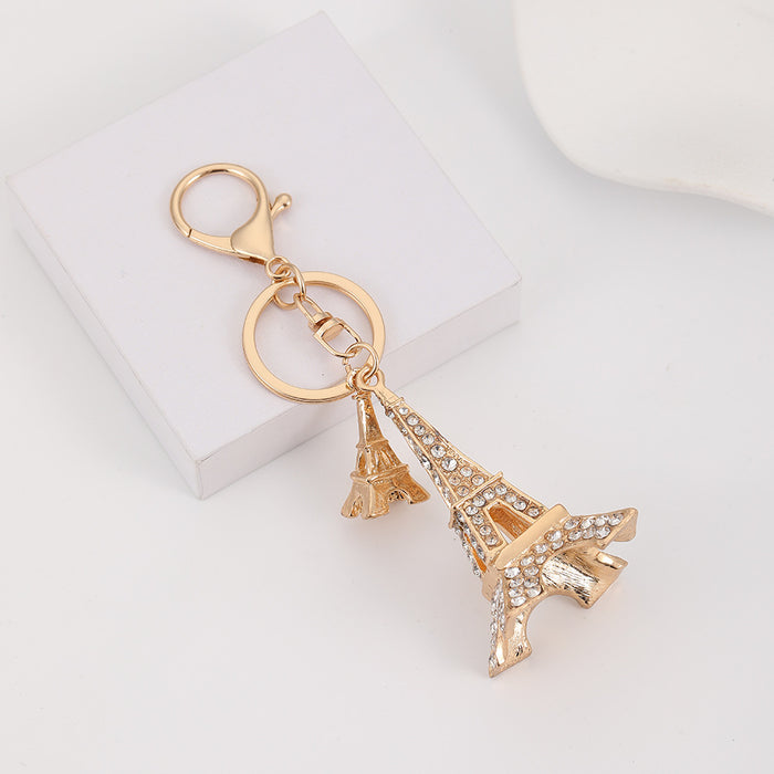 Wholesale Eiffel Tower Rhinestone Keychain Sky Blue Zinc Alloy Car Key Accessory MOQ≥2