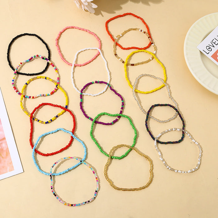 Wholesale Handmade colorful rice bead beach chain bracelet DIY finished bead string bracelet