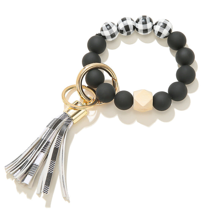 Wholesale Black Frosted Wooden Beads Tassel Pendant Bracelet Keychain JDC-KC-JinY009