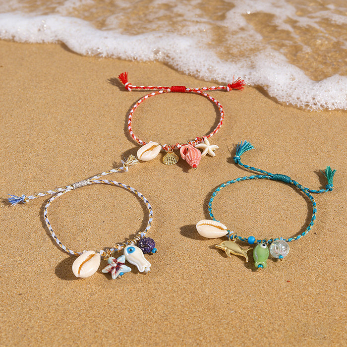 Wholesale Shell Starfish Colorful Cord Bracelet