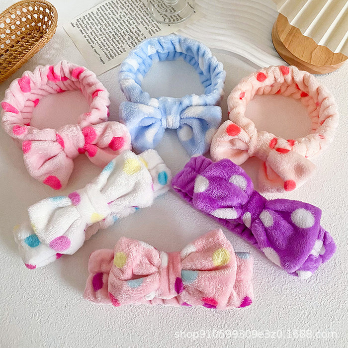 Wholesale Leopard Print Polka Dot Striped Bow Headband Women' s Face Wash Sports Headband Coral Velvet Hair Accessories