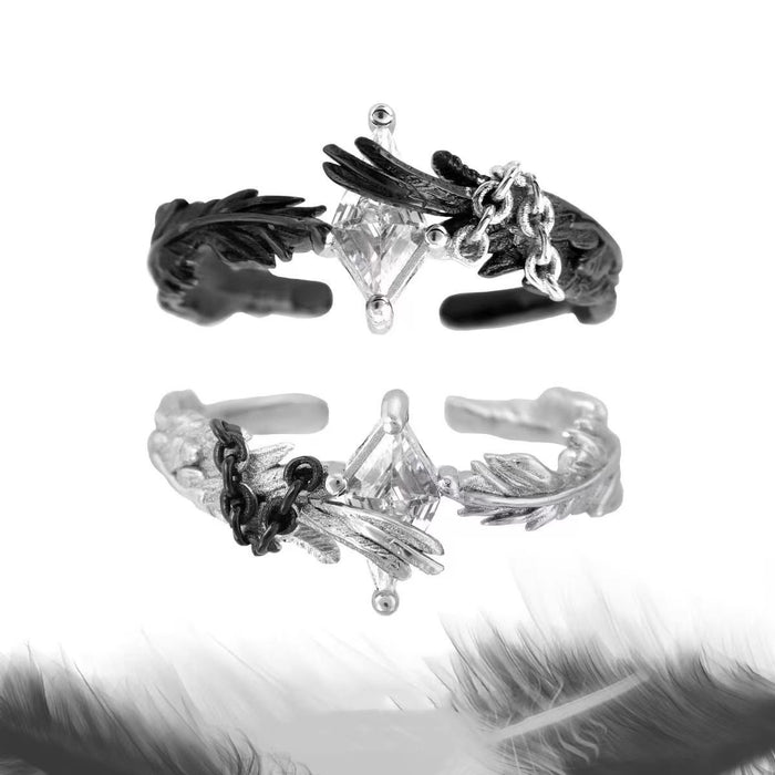 Wholesale White Dove and Crow Love Story Ring Feather Wings Couple Rings